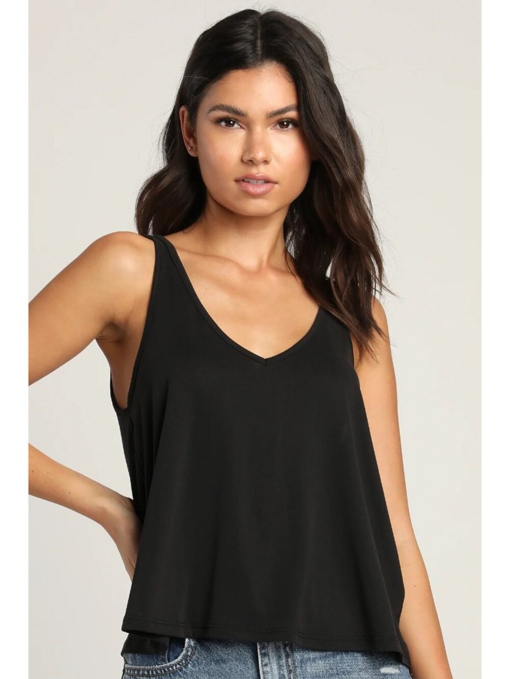 Lulus Necessary Love Black V-Neck Tank Top size large Modal Blend